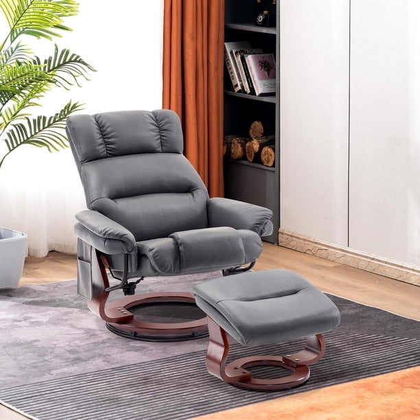 Recliner with Ottoman Set Integrated Side Pocket Circular Wood Base