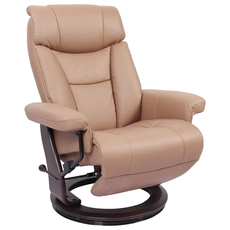 Recliner with Pedestal Swivel Base and Integrated Footrest in Gray