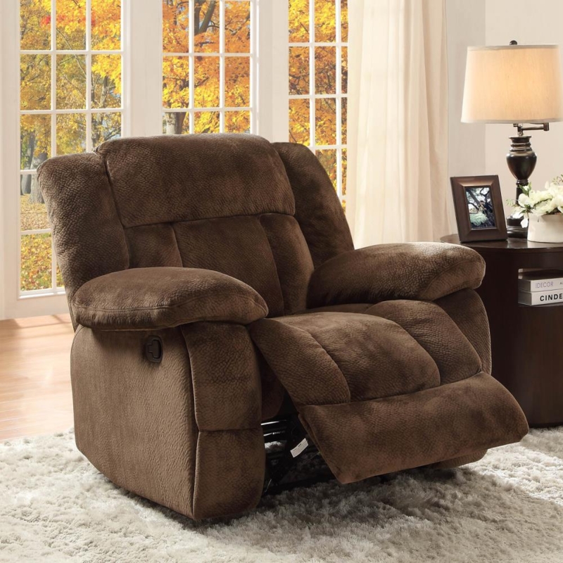 Recliner with Pillow Top Arms in Chocolate Microfiber