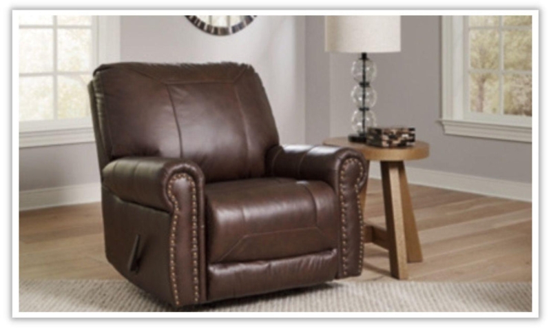 Recliner with Rolled Arms and Nailhead Trim Details