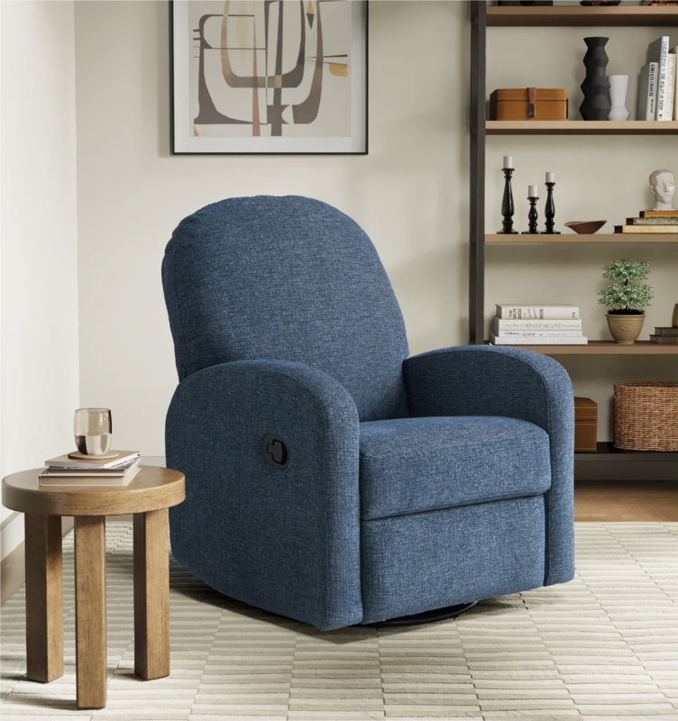 Recliner with Swivel Rocker Mechanism Blue Woven Fabric Manual Lever