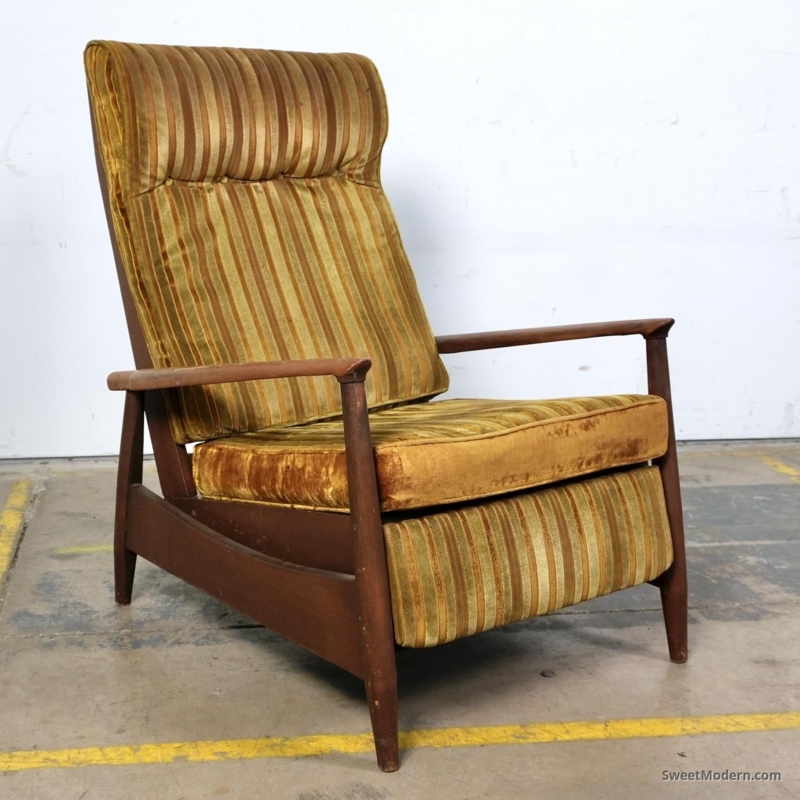 Recliner Wood Frame Accent Chair Gold Striped Upholstery High Back