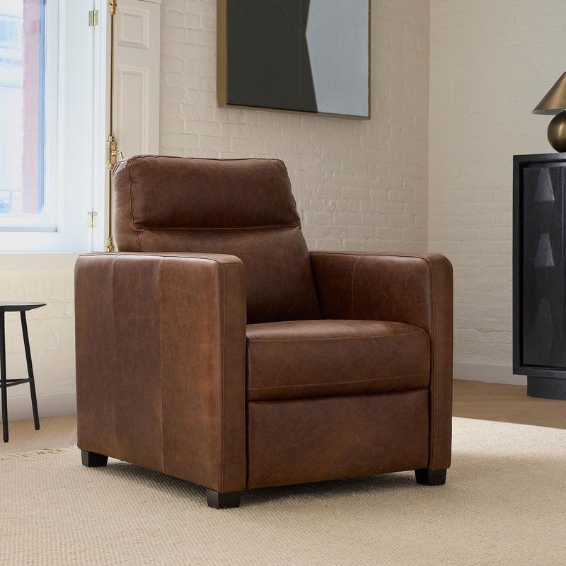 Reclining Armchair Power with Square Track Arms, Distressed Brown Leather