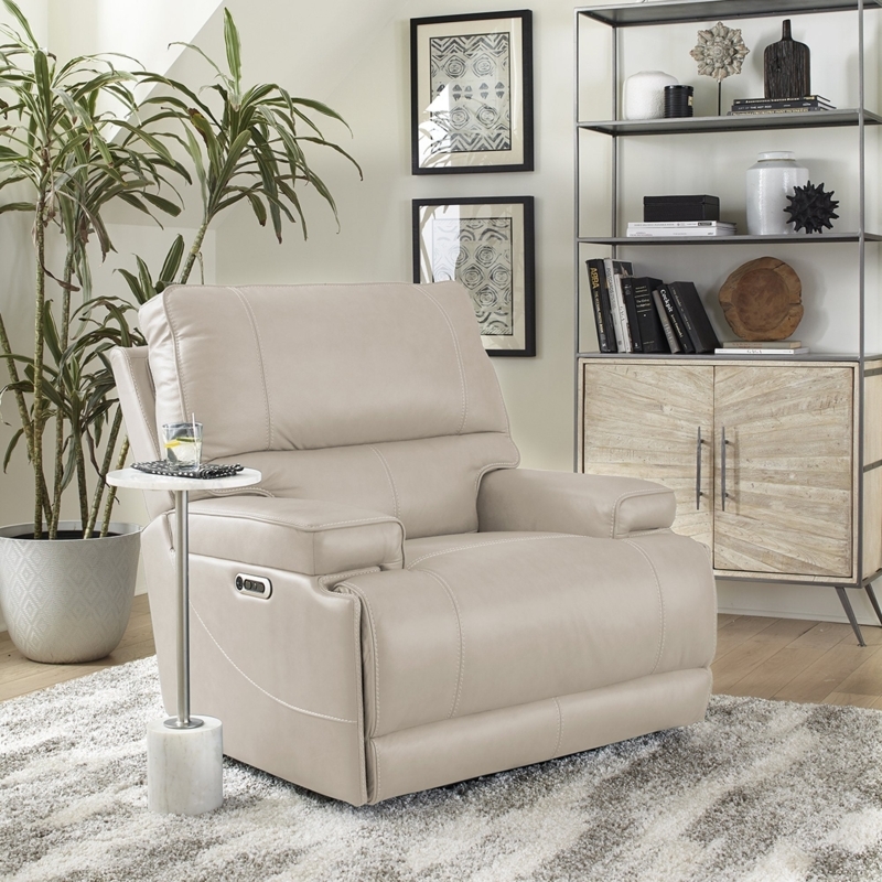 Reclining Chair, Light Gray Linen-like Fabric, Track Arms, Power Recliner