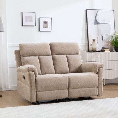 Reclining Loveseat Beige Chenille Upholstery Split Back Manual