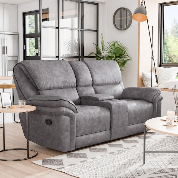 Reclining Loveseat in Microsuede-Like Fabric with Console & Cupholders