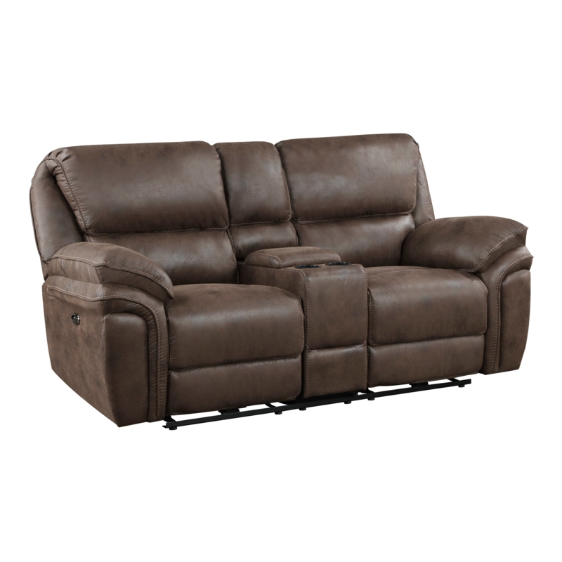 Reclining Loveseat Power Dark Chocolate Pillow Top Arms Microfiber