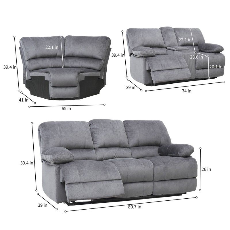 Reclining Sectional Sofa Grey Microfiber Manual Recline Center Console