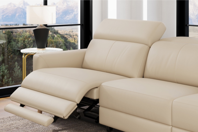 Reclining Sofa Adjustable Headrest Tiered Footrest Leather Like