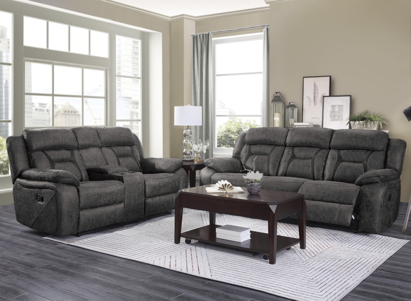 Reclining Sofa and Loveseat Set Dark Gray Console and Cup Holders