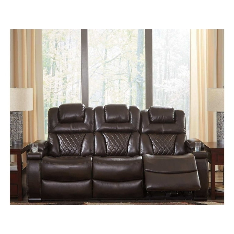 Reclining Sofa Chocolate Diamond Stitching with Cup Holders Theatre