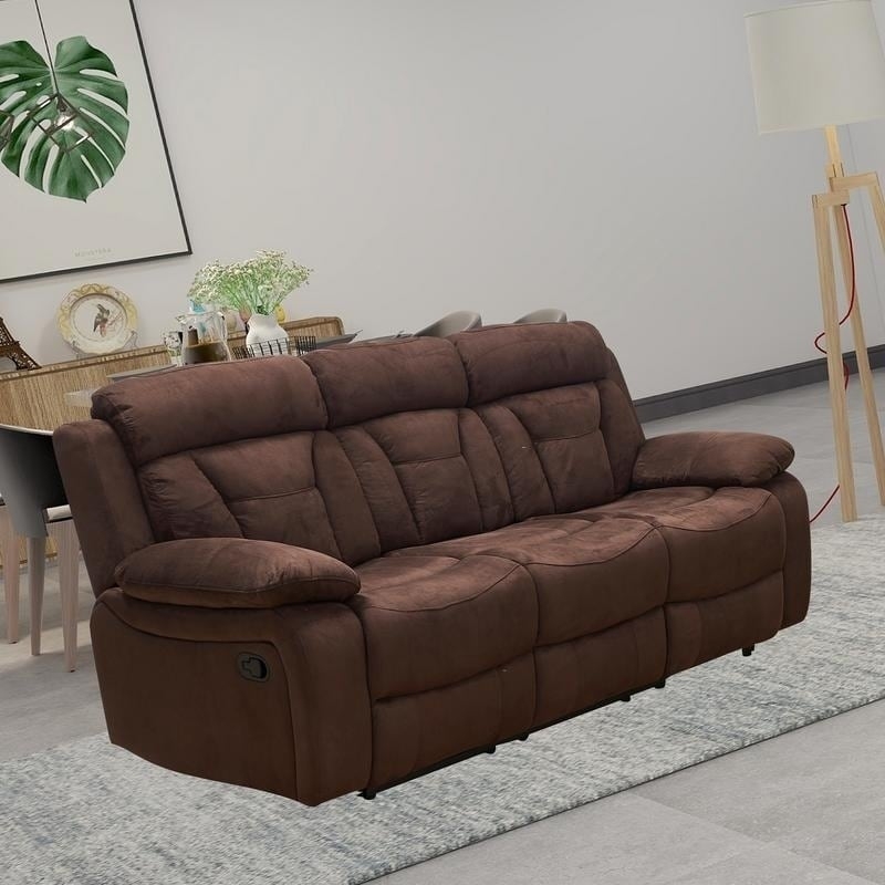 Reclining Sofa Contoured Back Modern Casual Chocolate Brown