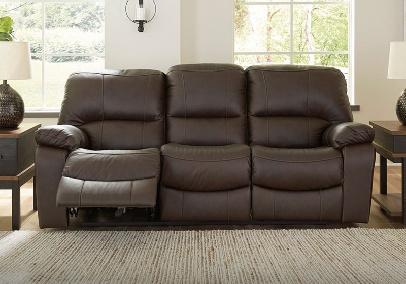 Reclining Sofa Dark Brown Leather-Like Power Motion with Plush Back