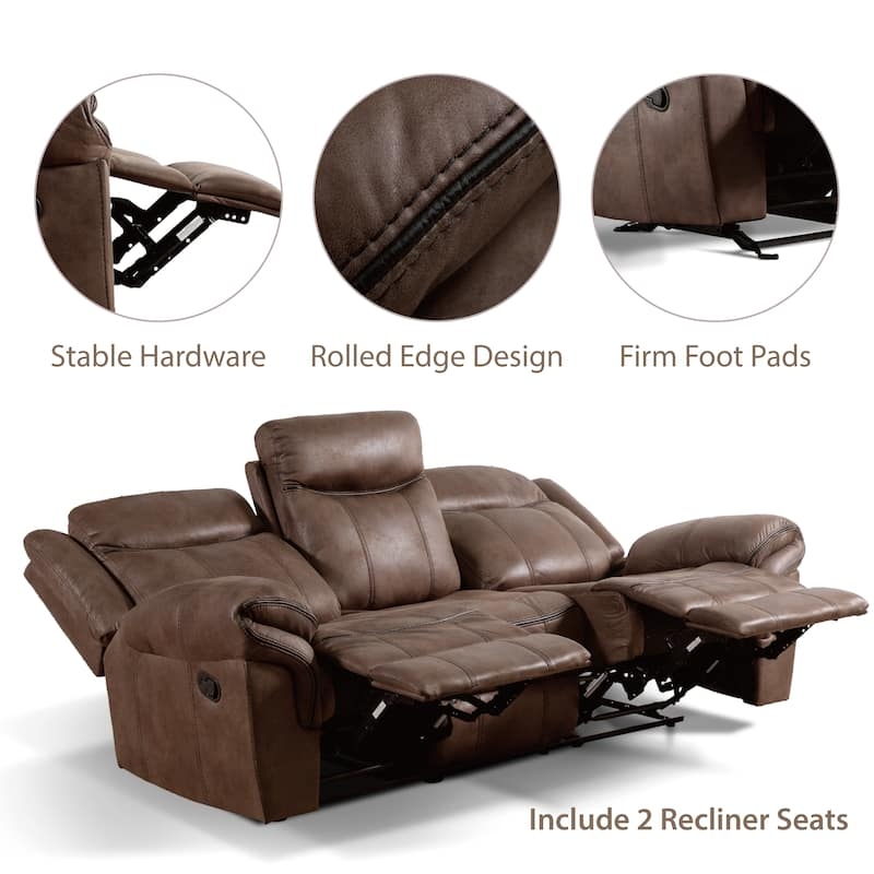 Reclining Sofa featuring Rolled Edge Design and Topstitching Details