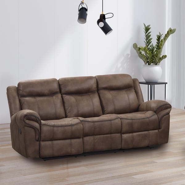 Reclining Sofa in Distressed Cocoa Upholstery with Padded Headrests