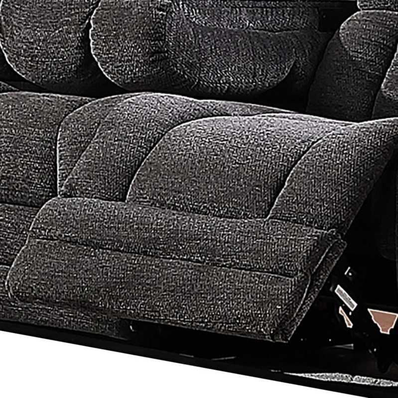 Reclining Sofa Section Charcoal Channeled Cushioning Woven Fabric