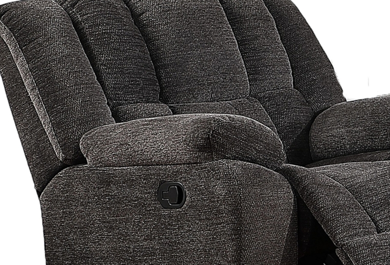Reclining Sofa Section Heathered Charcoal Fabric Manual Pull Mechanism