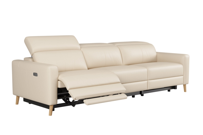 Reclining Sofa Tapered Wood Legs Adjustable Headrest Leather Look