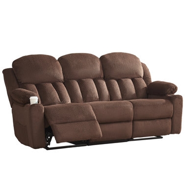 Reclining Sofa, Three Seater with Ribbed Texture and Cup Holder
