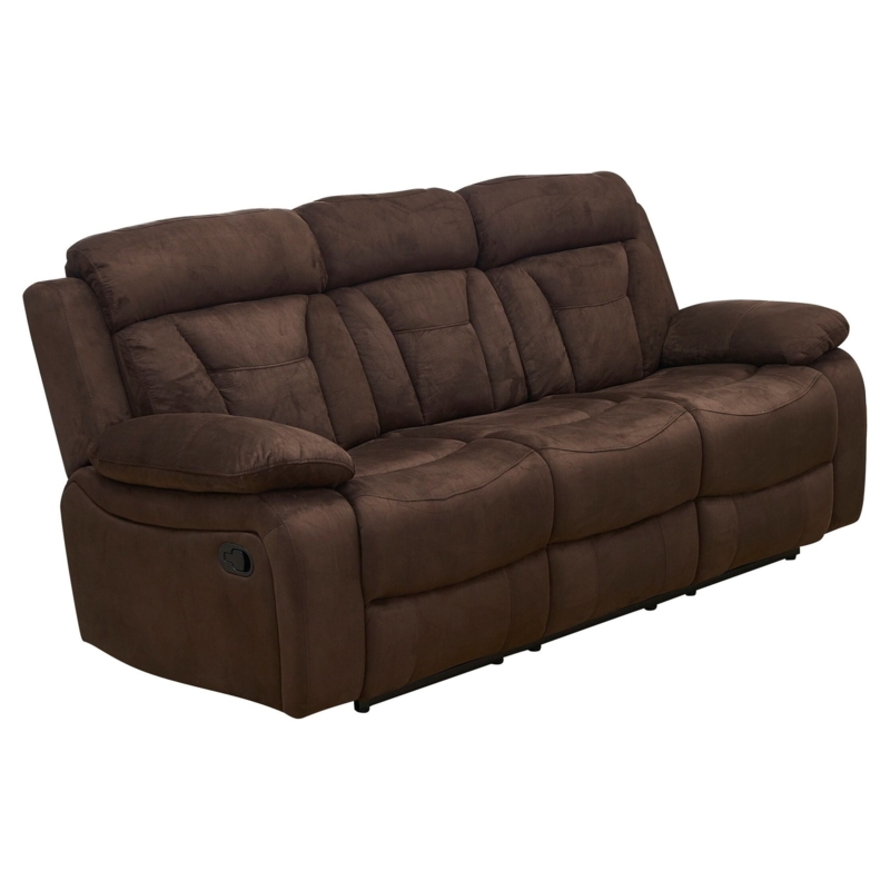 Reclining Sofa with Bolster Style Cushions in Chocolate Microfiber