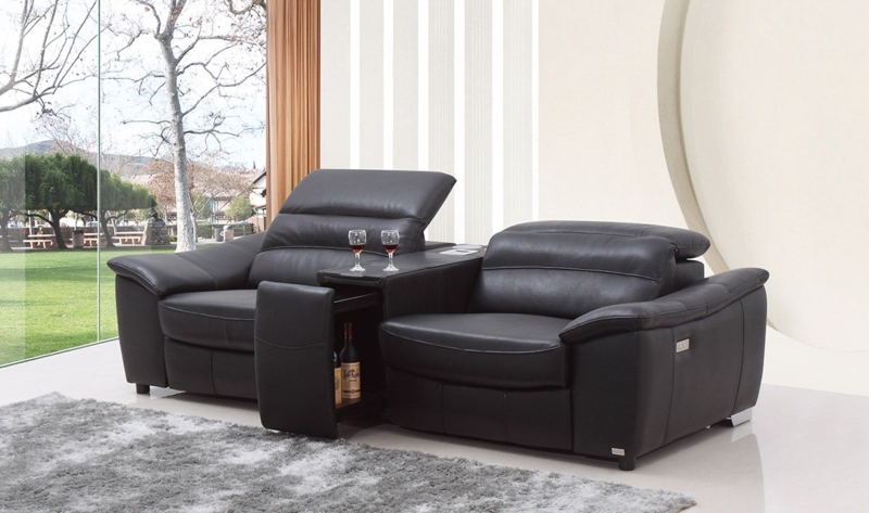 Reclining Sofa with Built-In Wine Storage & Multi-Position Headrests
