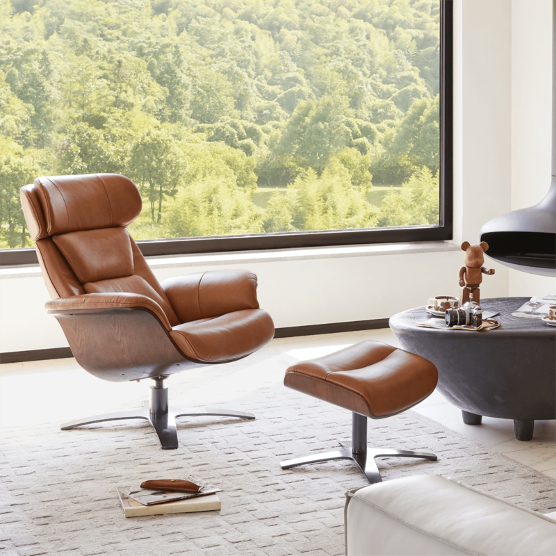 Reclining Swivel Chair Saddle Brown Wood Shell Four Star Base