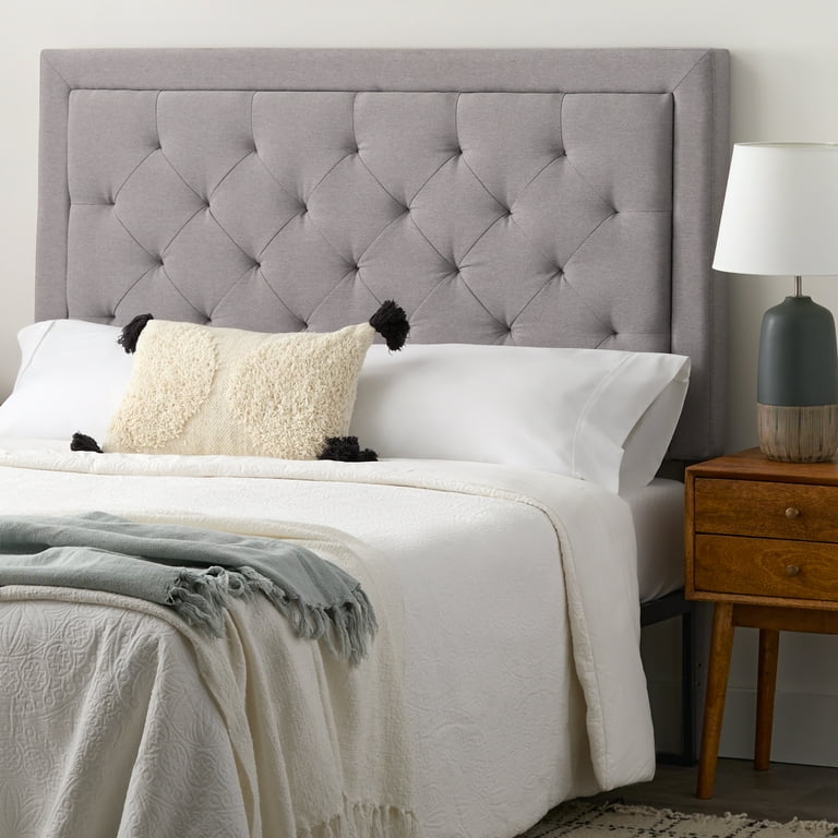 Rectangular Headboard Light Gray Fabric Framed Border Diamond Tufting