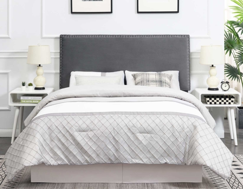 Rectangular Upholstered Headboard with Nailhead Trim and Transitional Style