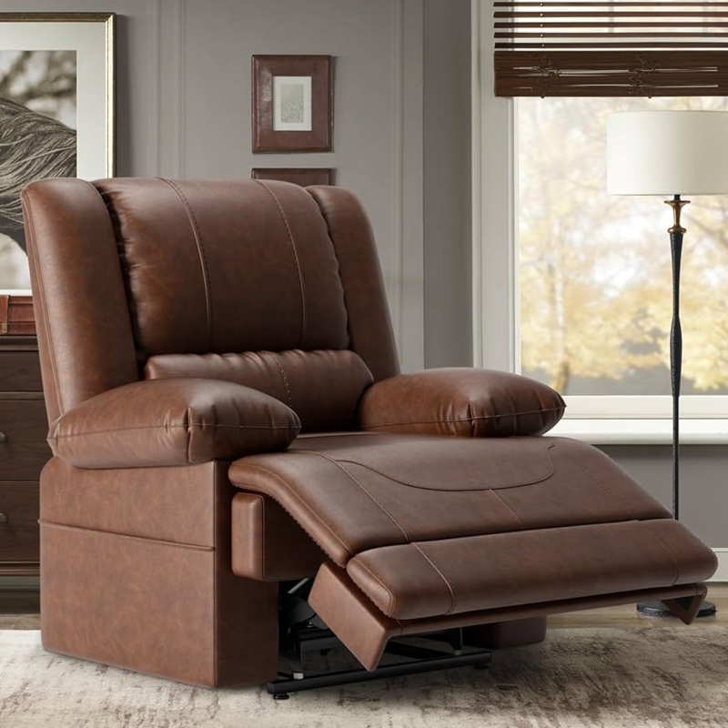 Red Brown Lift Recliner, Power Mechanism, Elderly Friendly Armchair