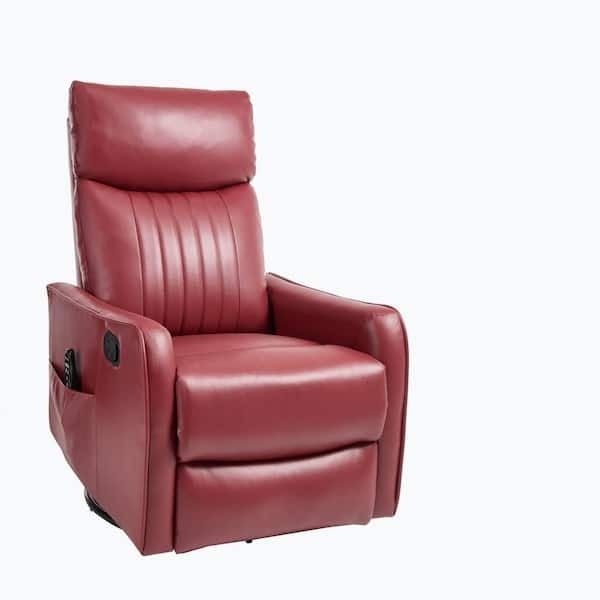 Red Manual Swivel Recliner with Channel Tufted Back & Pocket