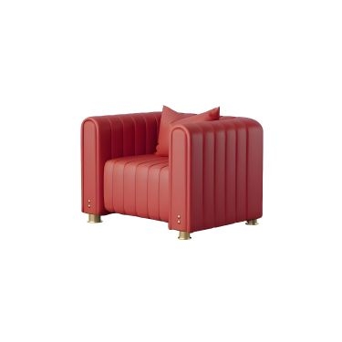 Red Oversized Barrel Chair with Vertical Channeling & Gold Legs
