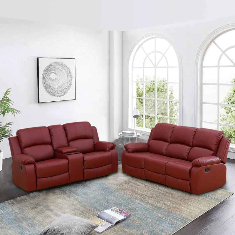 Red Reclining Living Room Set with Integrated Cup Holders