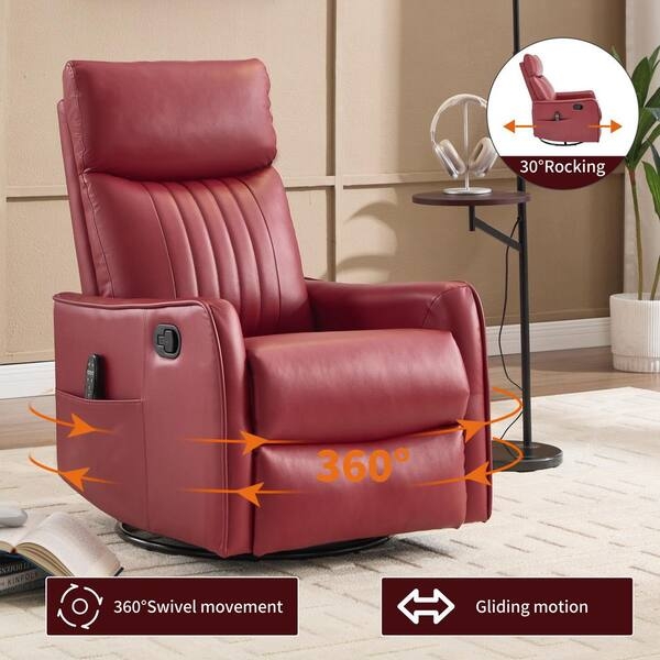 Red Swivel Recliner with Channel Tufting and 360-Degree Motion