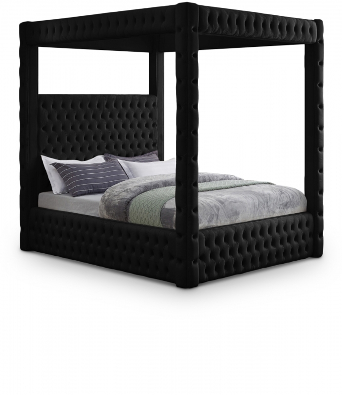 Regal Velvet Canopy Bed All Over Tufted Frame Glamorous (64 characters)