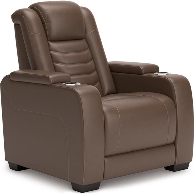 Ribbed Backrest Power Recliner With Silver Cup Holders