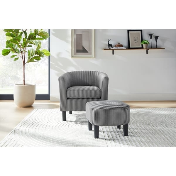 Ribbed Barrel Accent Chair with Ottoman and Tapered Legs