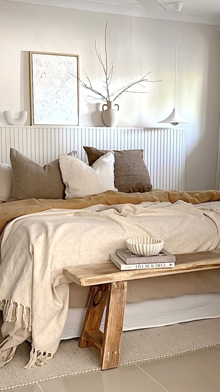 Ribbed Headboard Freestanding Organic Modern Style Creamy White