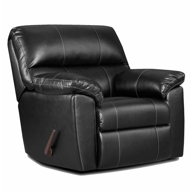 Rocker Recliner Black Faux Leather Manual Lever Contrast Stitching