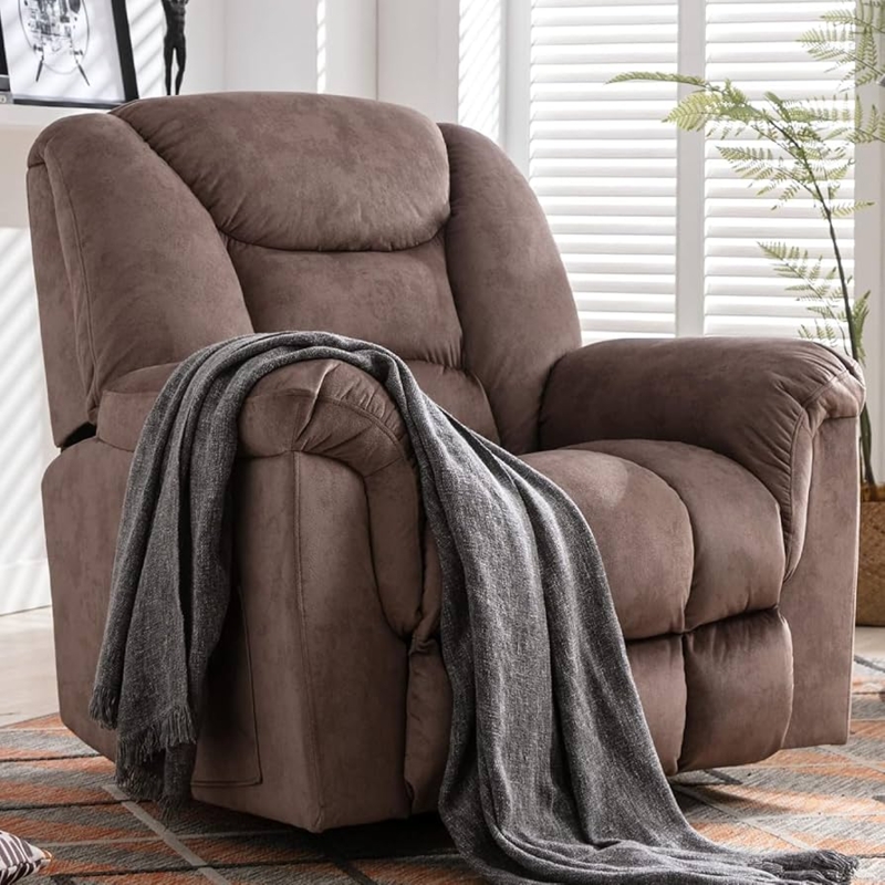 Rocker Recliner Chair Oversized Mocha Brown Split Padded Back
