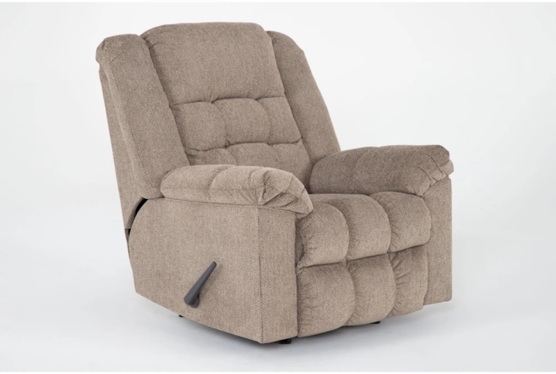 Rocker Recliner Channeled Backrest Manual Mechanism Marled Fabric