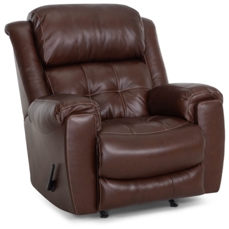 Rocker Recliner Dark Brown Leather-like Contrast Stitching Pillow Arms