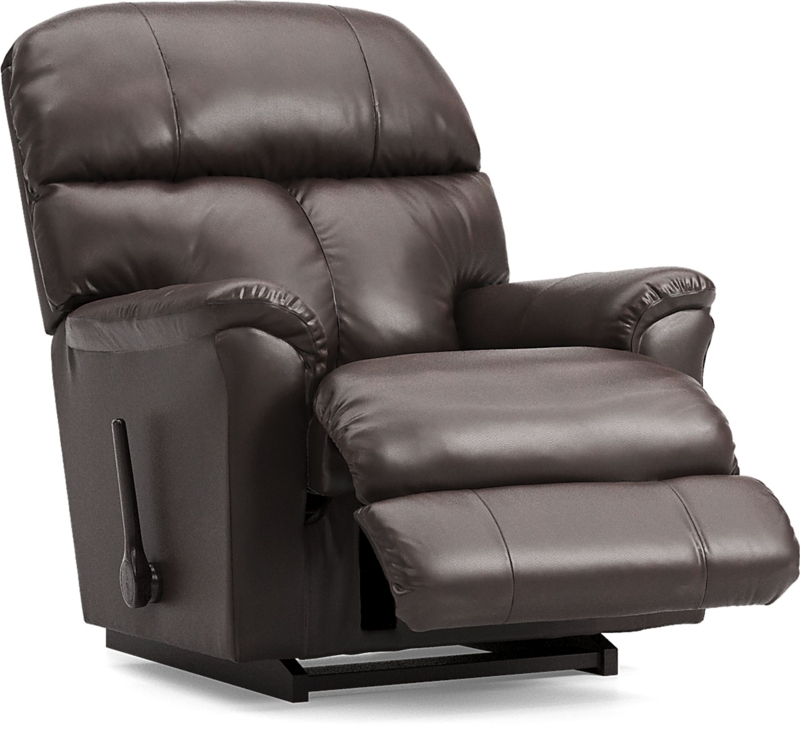 Rocker Recliner Dark Brown Leather-Like Divided Padded Back Rolled Seat