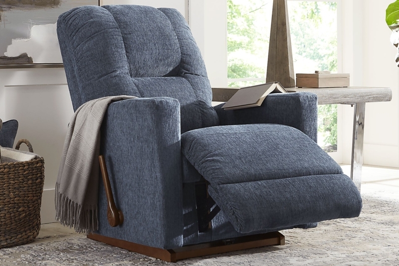 Rocker Recliner Denim Blue with Wooden Side Handle