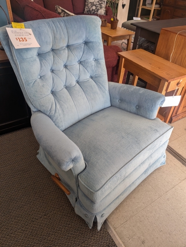 Rocker Recliner Diamond Tufted Back Powder Blue Skirted Base