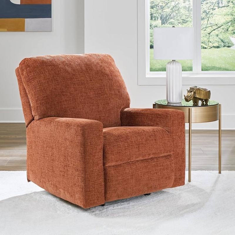 Rocker Recliner in Burnt Orange Woven Fabric, Modern