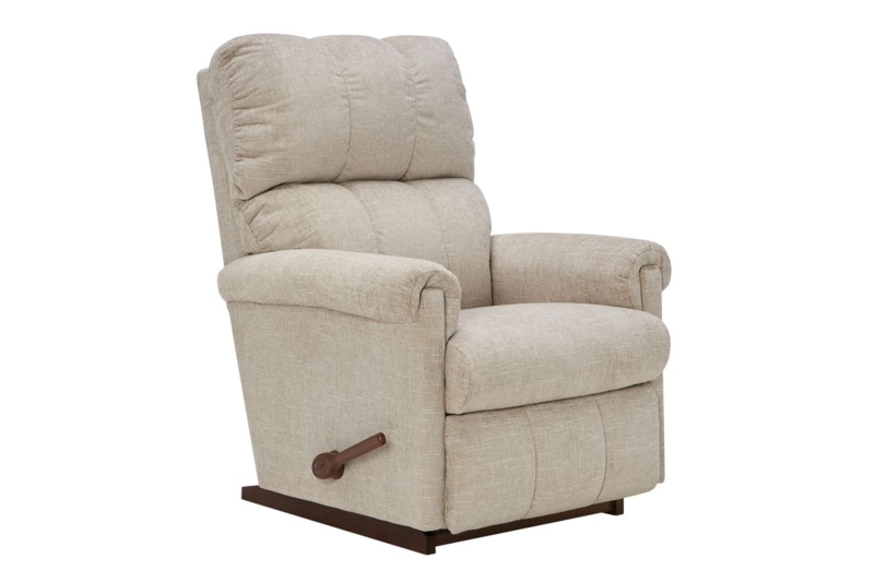 Rocker Recliner in Khaki Fabric with Rolled Arms