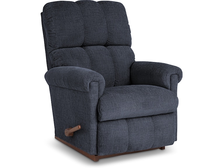 Rocker Recliner in Navy Woven Texture with Rolled Arms