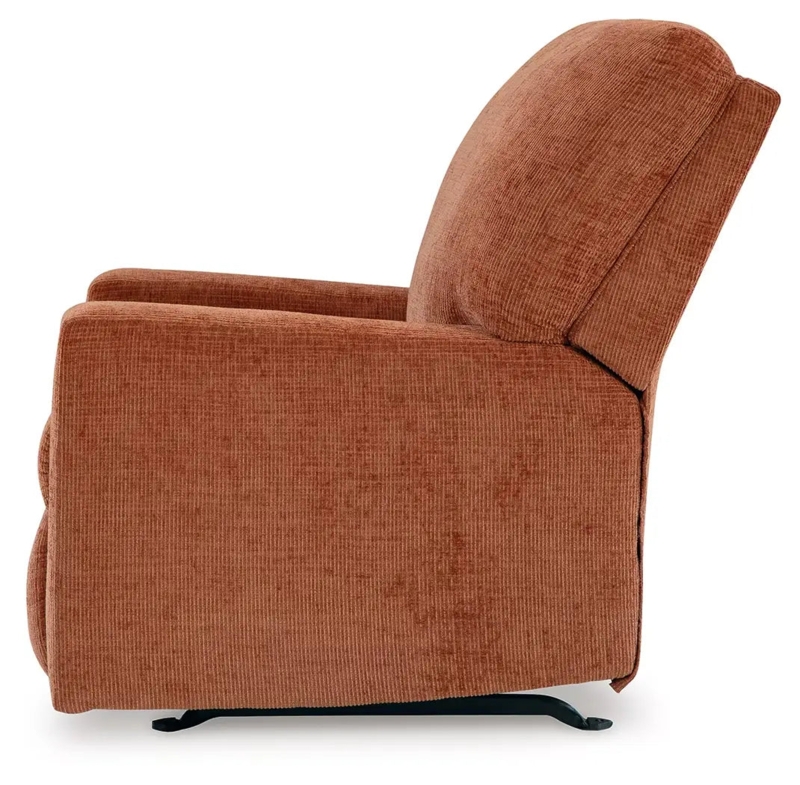 Rocker Recliner in Ribbed Spice Fabric, Track Arms