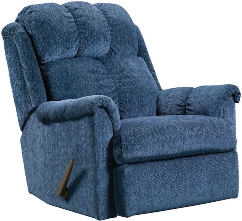 Rocker Recliner Manual Denim Blue Textured Segmented Back Padded Armrests
