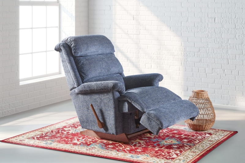 Rocker Recliner Marine Blue Rocking Base Manual Lever Plush Fabric
